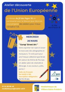 Atelier street'art pour découvrir l'union Européenne en partenariat entre le Réseau Au fil des Pages et la Maison Jean Monnet.